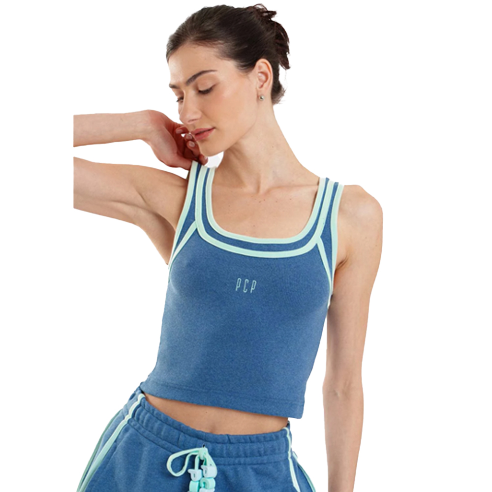PCP Niki Rib Top Γυναικεία Αμάνικη Crop Μπλούζα - Μπλε
